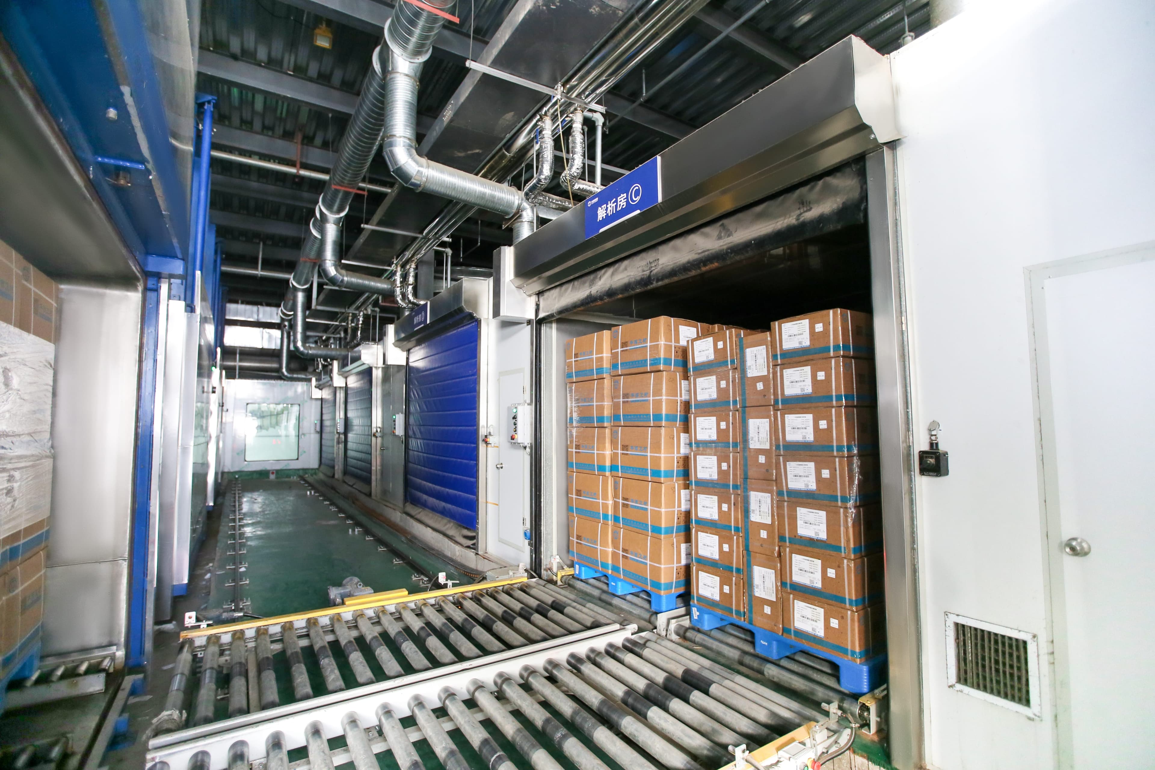 Cartons moving through sterilization equipment at the Future Tech facility