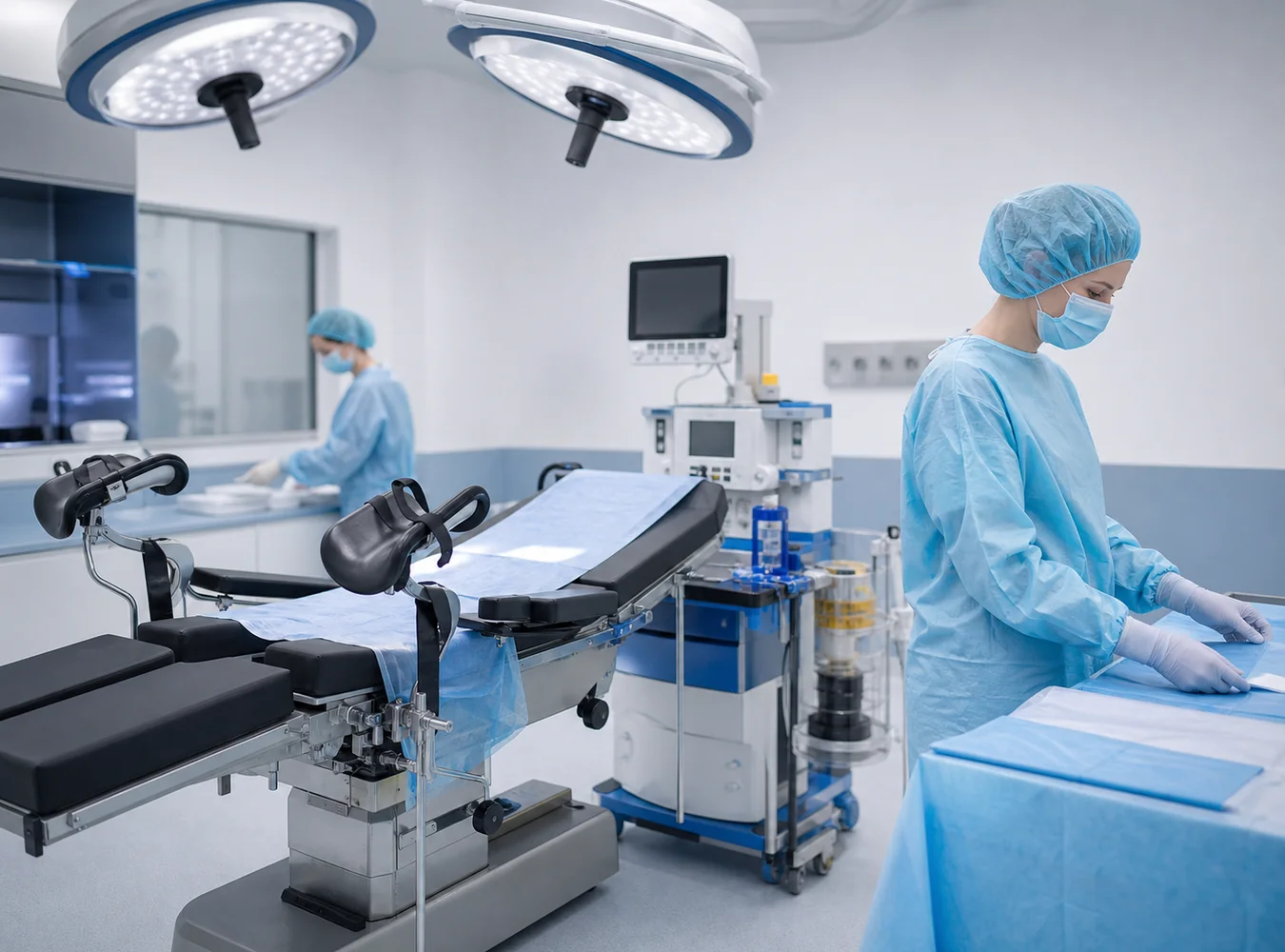 Obstetrics and gynecology surgical room prepared with specialized equipment