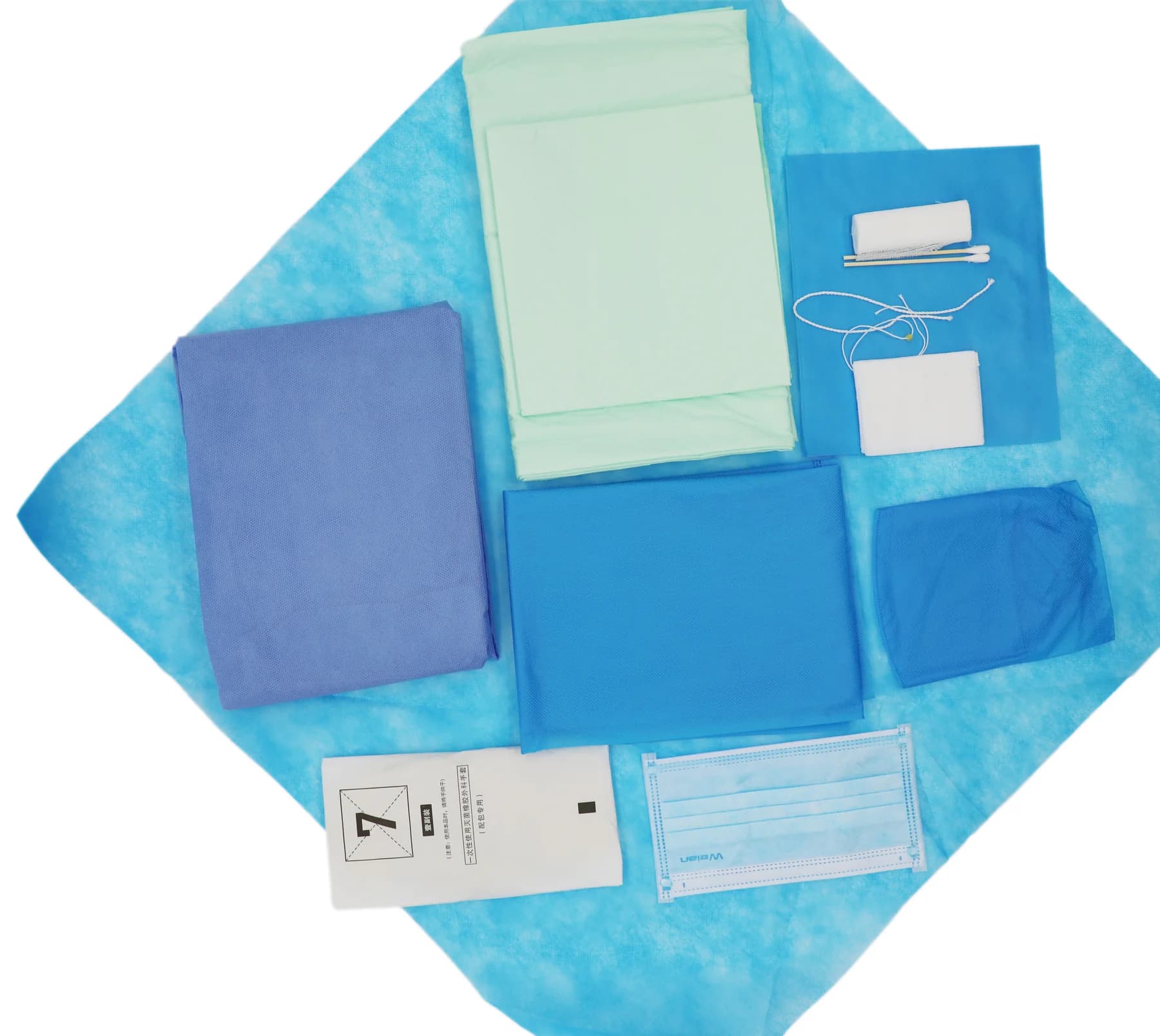 Real surgical pack components arranged for custom configuration review